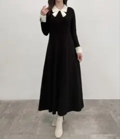 CENEA バイカラーリボンニットワンピース