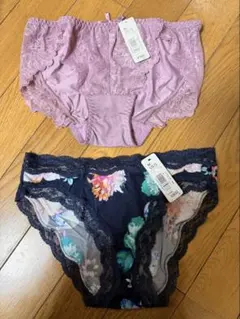 aimerfeel エメフィール 下着　ショーツセット 薄紫色・ネイビー花柄