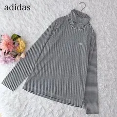 【M】アディダスゴルフ　長袖カットソー　ボーダー　刺繡ロゴ　黒×白　ハイネック
