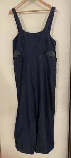 【しまむら♡ダークデニム カットアウトポケット オーバーオール】サロペット　M