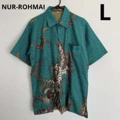 NUR-ROHMAI アロハシャツ グリーン 民族 インドネシア リゾート