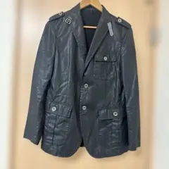 黒 ダブルブレスト コーティング加工　テーラードジャケット48