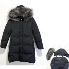 【美品】エノモトトレーディング　フード付きノーカラーダウンコート　黒　L