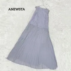 パーティドレス　ノースリーブ　プリーツスカート ブルー　パール 結婚式 3589のサムネイル