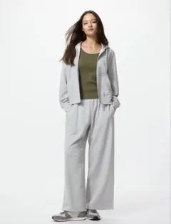 新品未使用 UNIQLO スウェットワイドパンツ グレー M
