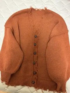 アプレジュールミニョン　フリンジ付き　オレンジニットカーディガン