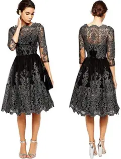 Chi Chi LONDON 黒レース刺繍パーティードレス