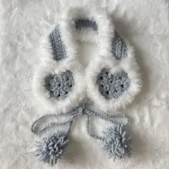 ハート型イヤーマフ　冬用耳当て　水色×白　ハンドメイド