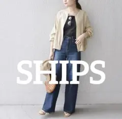 SHIPS シップスノーカラー ジップジャケット ベージュ リネン混 Fサイズ