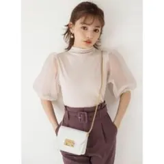 GRL 袖チュール切替えハイネックトップス アイボリー at1203
