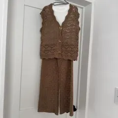 ZARA ブラウンレース編みベストとトップスとパンツセット120-130