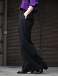 00s ワイド ストレート ポリレーヨン スラックス トラウザー W34 黒のサムネイル