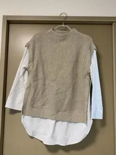 ベージュ ニットベスト M