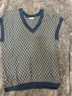 青系 Vネック ニットベスト Fサイズ