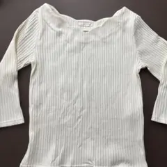 AG アイボリー リブ編み 五分袖トップス　チューリップ襟　M