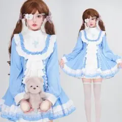 天使界隈 十字架 ロリータ フリル ワンピース 水色 病み系 地雷系 量産型