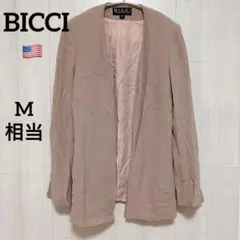 USA製BICCI ウール100% ノーカラー ジャケット ピンクベージュ Mのサムネイル