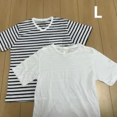 【6/16まで❗️】メンズ　Tシャツ　L 2枚セット　まとめ売り　ボーダー　無地のサムネイル