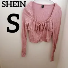 SHEIN【S】ピンク 長袖 クロップドトップス 長袖 リボン 丈短め 可愛い