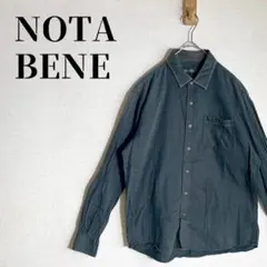 NOTA BENE　ストライプ×ドット切替シャツ　長袖　胸ポケット　L　ブラックのサムネイル
