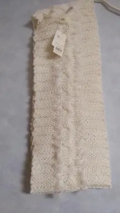 ㈱ムーンバットホワイトラビットファー付きニットマフラースヌード新品!