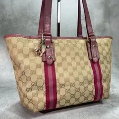 GUCCI ミニトートバッグ Abbey アビー GGキャンバス レザー ピンク