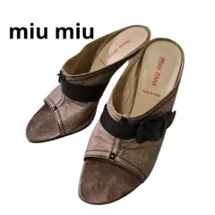 miu miu ヴィンテージ加工ミュール レザー バックル ブラウン 23.5のサムネイル