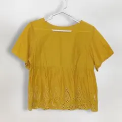 coen コーエン カットワーク刺繍ブラウス F マスタード イエロー 半袖のサムネイル