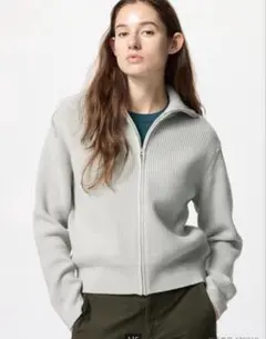 UNIQLO フルジップカーディガン　ライトグレー　M