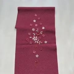 半襟 縮緬地 花刺繍 深紅