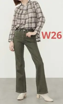 SOMETHING LISA フレアカラーデニムパンツ　W26 オリーブ