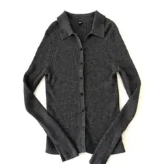 UNIQLO ユニクロ エクストラファインメリノリブポロカーディガン M グレー