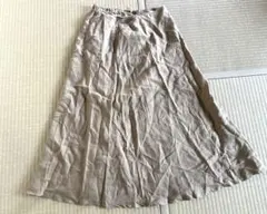【極美品】無印良品　麻100% リネン　フレアスカート　カーキ色