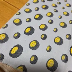 50×50　働く車　タイヤ　CAT 　USA コットン　薄手　生地　はぎれ