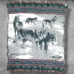 BPiT アニマル ラグ ビンテージ 古着 狼 オオカミ ウルフ アステカ 絨毯