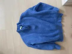 リブ編み青色長袖ニット