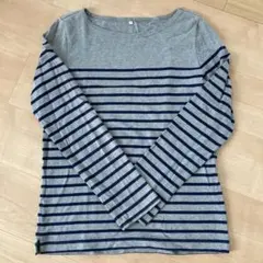 無印　グレー ネイビー ストライプ 長袖L