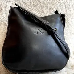 美品 kitamura キタムラ オールレザー ステッチ ショルダーバッグ 黒のサムネイル