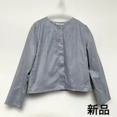 新品★NATURAL BEAUTY BASICノーカラージャケットブルーグレーM