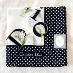 【未使用品】クリスチャンディオールハンカチ すずらんドット モノトーン 地模様