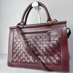 美品✨トートバッグ 2way レザー ボルドー 編み込み ゴールド金具 A4◎