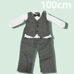 キッズフォーマルスーツ2点セット 100 男の子 ベスト 蝶ネクタイ グレー