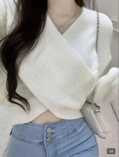 SHEIN Vネック リブニットトップス