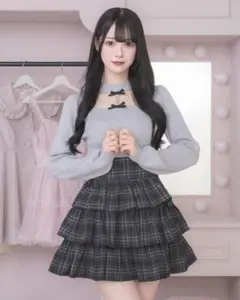pium ビジューチョーカーラメニット ブルーグレー