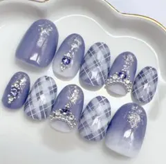 ネイルチップ　ティアラ　紫　ウェディング　推し活　プリンセス