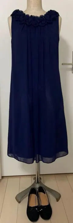 LAPIS LUCE PER BEAMS ネイビーフリルネックドレス