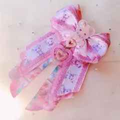 ハンドメイド リボン ヘアゴム ポニー キッズ くま ベア ゆめかわ ロング