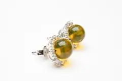 Silver925◇メキシコ産 ブルーアンバー琥珀　8mm　ピアス 天然石
