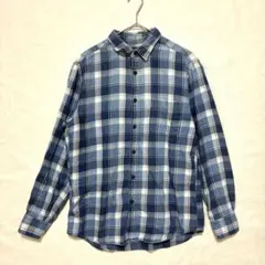 ○ユニクロ フランネルチェックシャツ 長袖 ネルシャツ 綿 L 青 白のサムネイル