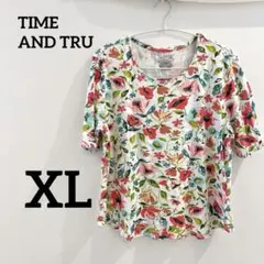 TIME AND TRU 【XL】フラワープリント Tシャツ 半袖 総柄 花柄